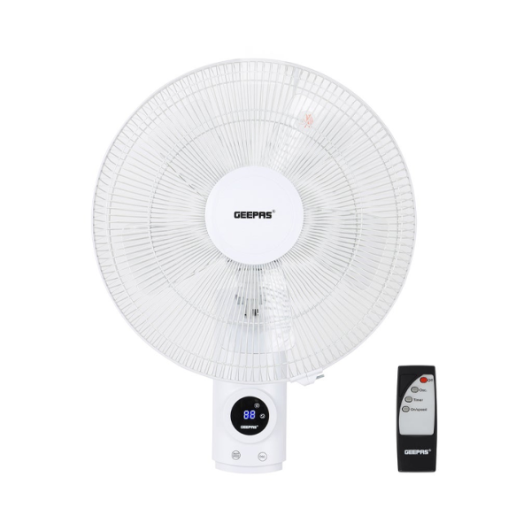 Geepas 16-Inch Wall Fan 60W - 3 Speed Settings With remote White; GF 9479