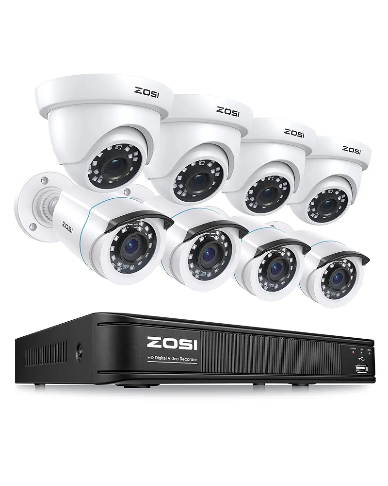 1080p Home Security Camera System Indoor Outdoor, 5MP Lite CCTV DVR 8 Channel and 8 x 1080p Weatherproof Surveillance Bullet Dome Camera, Remote Access, Motion Detection (No Hard Drive)