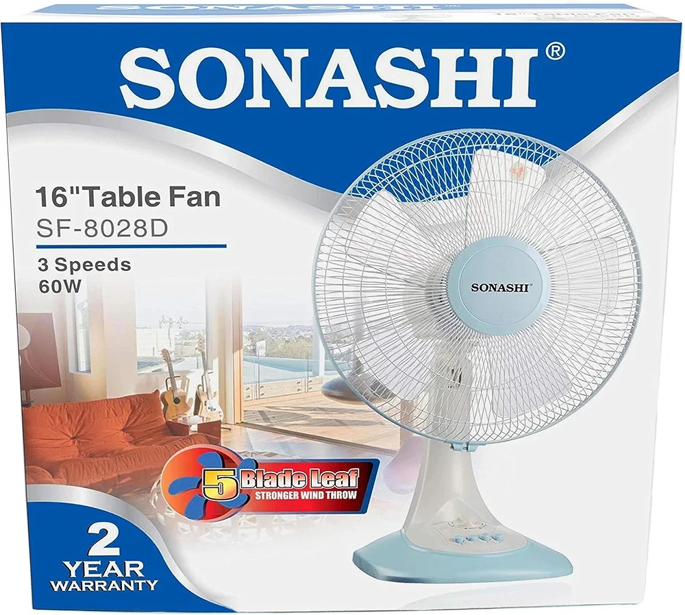 SONASHI SF-8028D Desk Fan – [Blue/White] 16 in. Table Fan with 3 Speed 60W